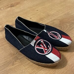 Louis Vuitton Navy and Red Slip-On Loafers
